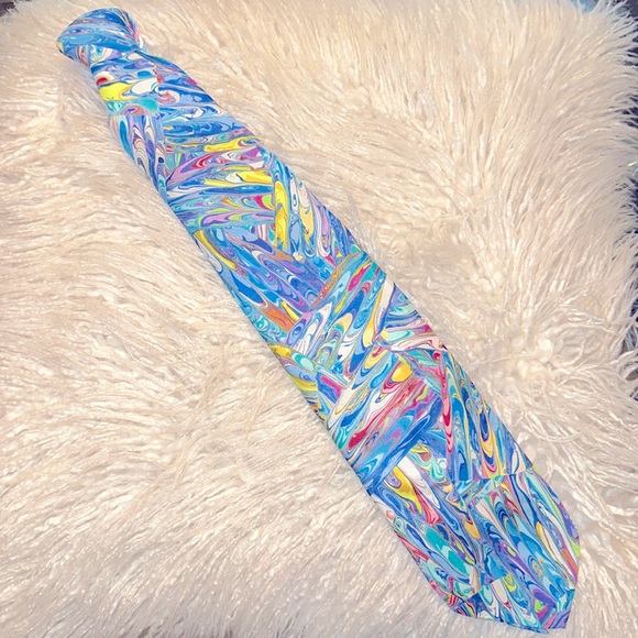 Commodore Trevira Lucid Colorful Abstract Print Neck Tie One Size Fits Most.